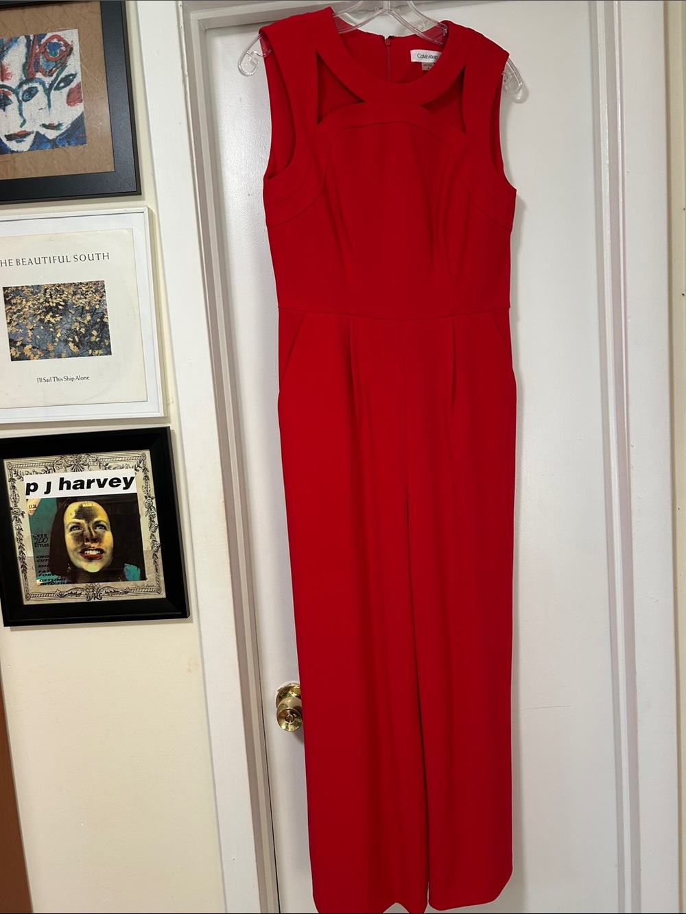 Calvin Klein Red Sleeveless Wide-Leg Jumpsuit